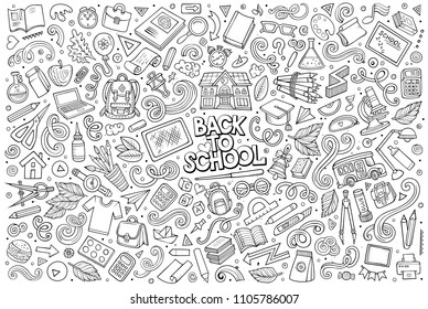 Sketchy vector hand drawn doodle cartoon set of School objects and symbols