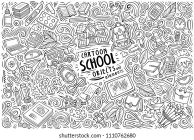 Sketchy vector hand drawn doodle cartoon set of Back to School theme items, objects and symbols