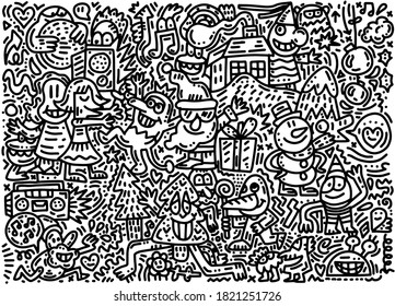 Sketchy vector hand drawn Doodle cartoon set of objects and symbols on the Merry Christmas theme