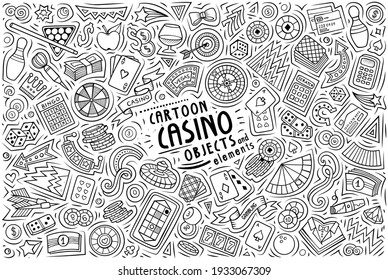 Sketchy vector hand drawn doodle cartoon set of Casino theme items, objects and symbols