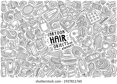 Sketchy vector hand drawn doodle cartoon set of Hair Salon theme items, objects and symbols