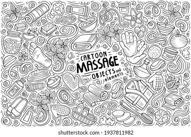 Sketchy vector hand drawn doodle cartoon set of Massage theme items, objects and symbols