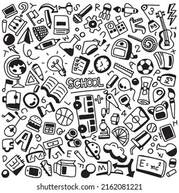 Sketchy vector hand drawn doodle cartoon set of School objects and symbols