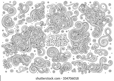 Sketchy vector hand drawn Doodle cartoon set of curls and swirls decorative elements