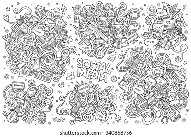 Sketchy vector hand drawn Doodle cartoon set of objects and symbols on the Social Media theme