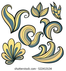 Sketchy vector hand drawn Doodle cartoon set of curls and swirls decorative elements
