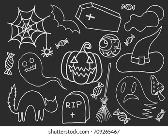 Sketchy vector hand drawn Doodle cartoon set of objects and symbols on the Halloween theme