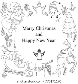 Sketchy vector hand drawn Doodle cartoon set of objects and symbols on the New Year Christmas theme