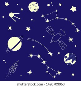 Sketchy vector hand drawn doodles cartoon set of Space objects and symbols