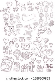 Sketchy vector hand drawn doodles cartoon set of Love and Valentine's Day objects and symbols