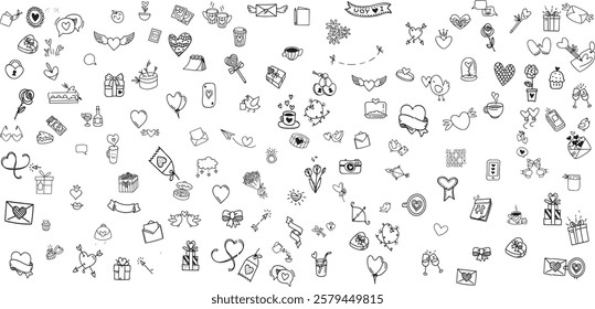 Sketchy vector hand drawn doodles cartoon set of Love and Valentine s Day 