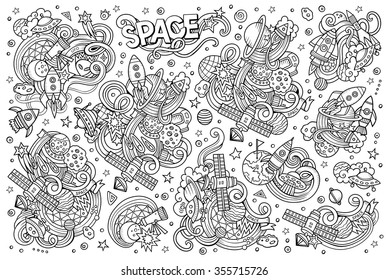 Sketchy vector hand drawn doodles cartoon set of Space objects and symbols