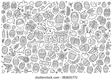 Sketchy vector hand drawn doodles cartoon set of Easter objects and symbols