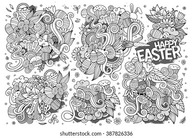 Sketchy vector hand drawn doodles cartoon set of Easter objects and symbols