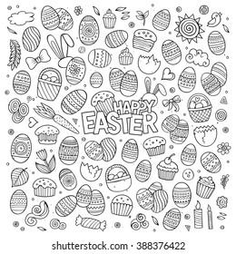 Sketchy vector hand drawn doodles cartoon set of Easter objects and symbols