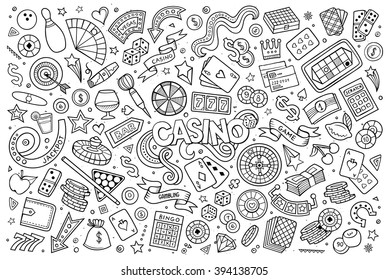 Sketchy vector hand drawn doodles cartoon set of Casino objects and symbols