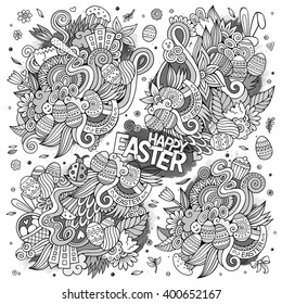 Sketchy vector hand drawn doodles cartoon set of Easter objects and symbols