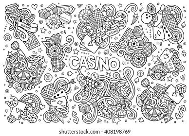 Sketchy vector hand drawn doodles cartoon set of Casino objects and symbols