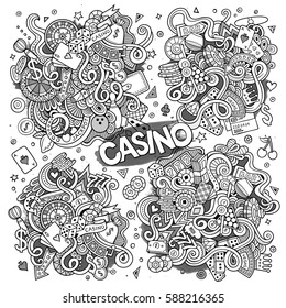 Sketchy vector hand drawn doodles cartoon set of Casino objects and symbols