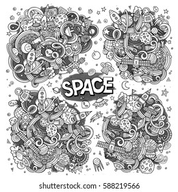 Sketchy vector hand drawn doodles cartoon set of Space objects and symbols