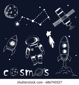 Sketchy vector hand drawn doodles cartoon set of Space objects and symbols