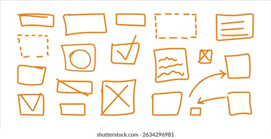 Sketchy vector marker frames and doodles. Drawn rectangular strokes for notes, planners and stickers.