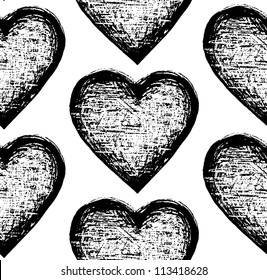 Sketchy vector seamless pattern with hearts