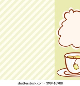 Sketchy vector tea party invitation. Vector design element. Sketch for Tea house flyer banner, ad, package, poster. Hand drawn cup with teabag and leaves