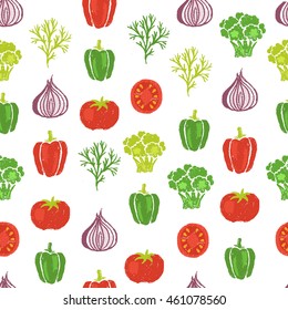 Sketchy vegetables seamless pattern. Chalkboard style illustration. Vector illustration