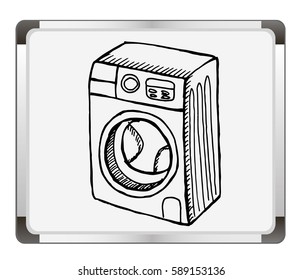 Sketchy washer on flip chart background. Hand drawn. Vector illustration.