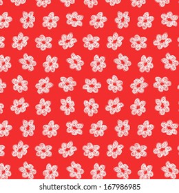 Sketchy White Flower Pattern on Red Background, vector