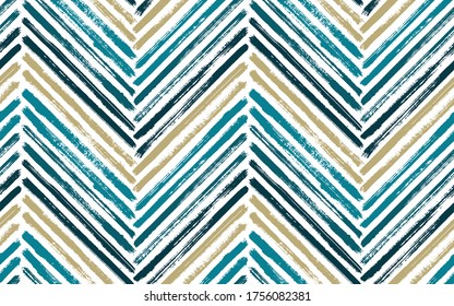 Sketchy zigzag fashion print vector seamless pattern. Paint brush stroke geometric stripes. Hand drawn paint texture zig zag chevron backdrop. Watercolor fabric print seamless design.