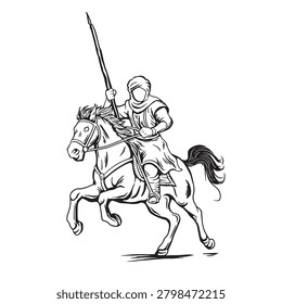 skets Warrior on Horseback Vector Illustration