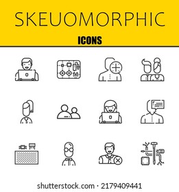 skeuomorphic vector line icons set. user, components and user Icons. Thin line design. Modern outline graphic elements, simple stroke symbols stock illustration