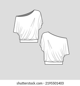 Skew Neck Fashion top drape detail blouse t shirt clothing flat sketch technical drawing template design