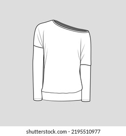 Skew Neck long sleeve Fashion cad  flat sketch template Drawing