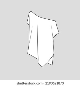 Skew Neck one shoulder top cross hem Fashion design flat sketch outline drawing template design