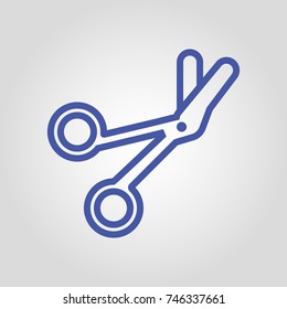 Skewed medical scissors isolated flat linear vector icon