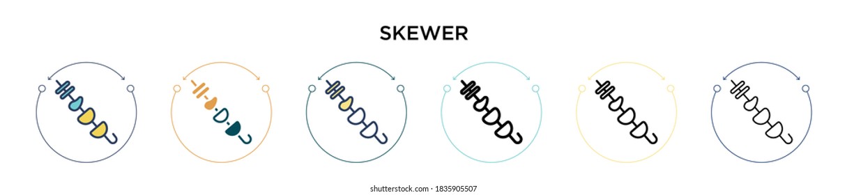 Skewer icon in filled, thin line, outline and stroke style. Vector illustration of two colored and black skewer vector icons designs can be used for mobile, ui, web