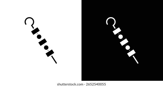 Ícone Skewer na versão plana sobre fundo preto e branco