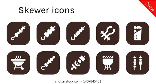 skewer icon set. 10 filled skewer icons.  Collection Of - Brochette, Skewer, Tongs, Kebab, Barbecue, Skewers