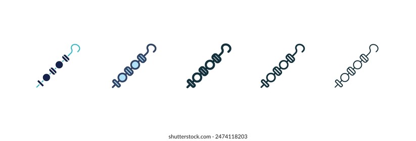 Skewer icon set. bbq kebab stick vector symbol. arabian barbecue grilled meat stick sign in black filled and outlined style.