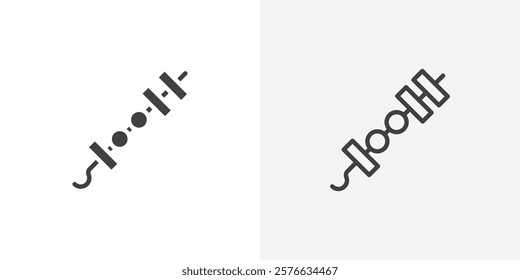 Skewer icon set in black flat solid and outlined style.