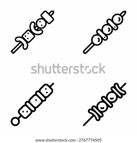 Skewer Icon Set Vector BBQ, Grilled Meat, Food Stick Icons Collection