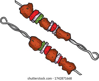 Skewer meat vegetables skewer vector