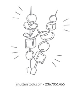 skewer, salami, cheese, olive thin line icon on white background