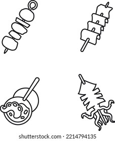 skewer, squid, takoyaki, fishcake vector icons