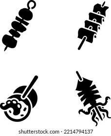 skewer, squid, takoyaki, fishcake vector icons