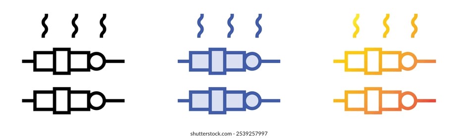 ícone de skewers. Design de estilo linear, preenchimento azul e gradiente isolado em plano de fundo branco