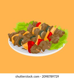 skewers of lamb with vegetables, isolated
